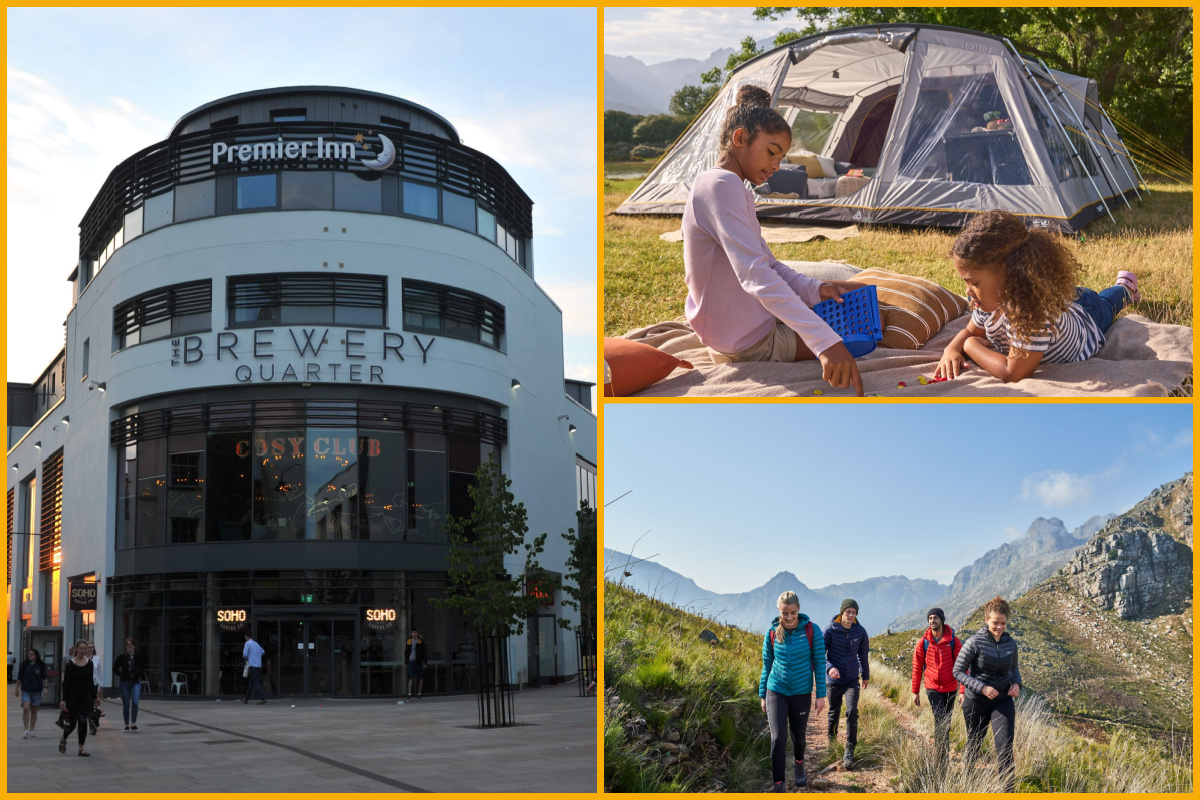 A collage of images of The Brewery Quarter (photographed by Mikal Ludlow Photography) and GO Outdoor images.